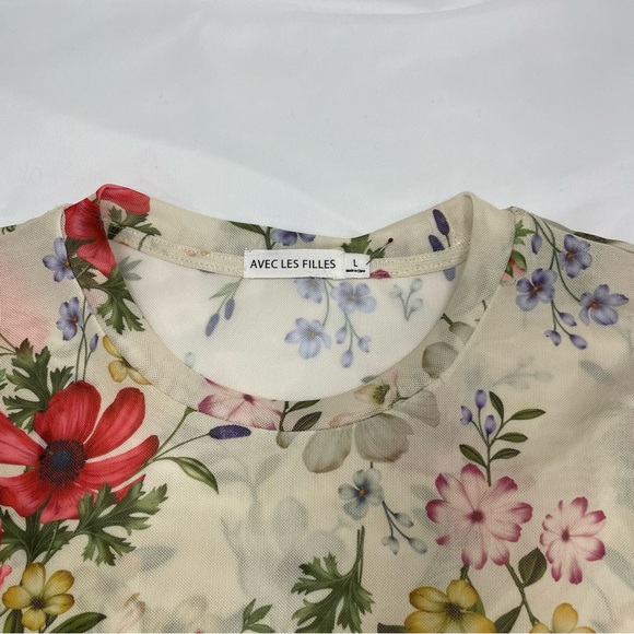 🌸 Avec Les Filles Floral Mesh Long Sleeve Top - Picture 4 of 12